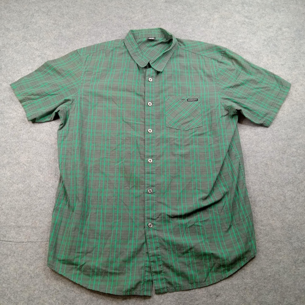 Oakley Shirt Mens XL Green Plaid Short Sleeve Button Front Casual Woven Pocket